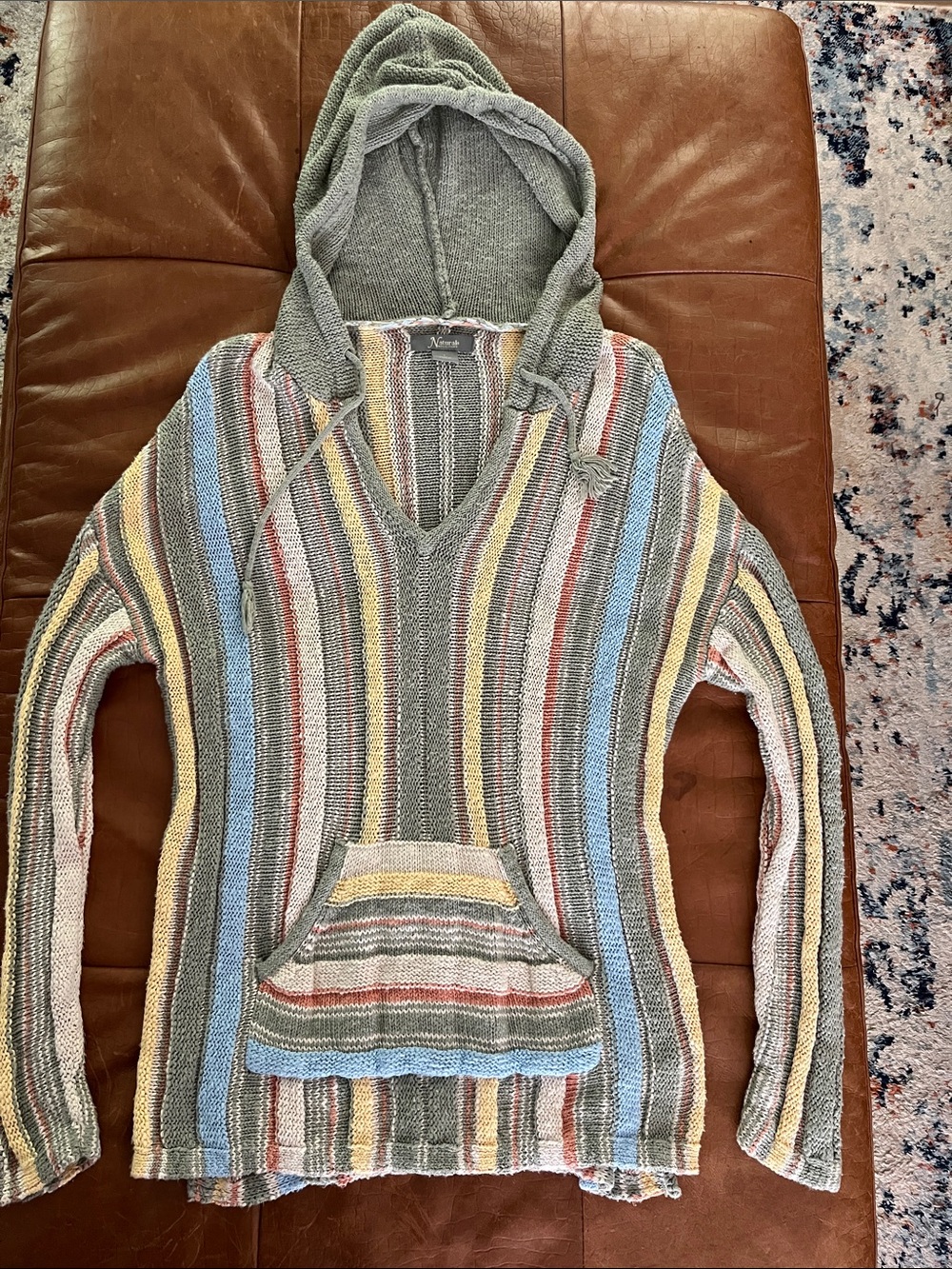 Natural Reflections Gray Hooded Striped Knit Sweater
